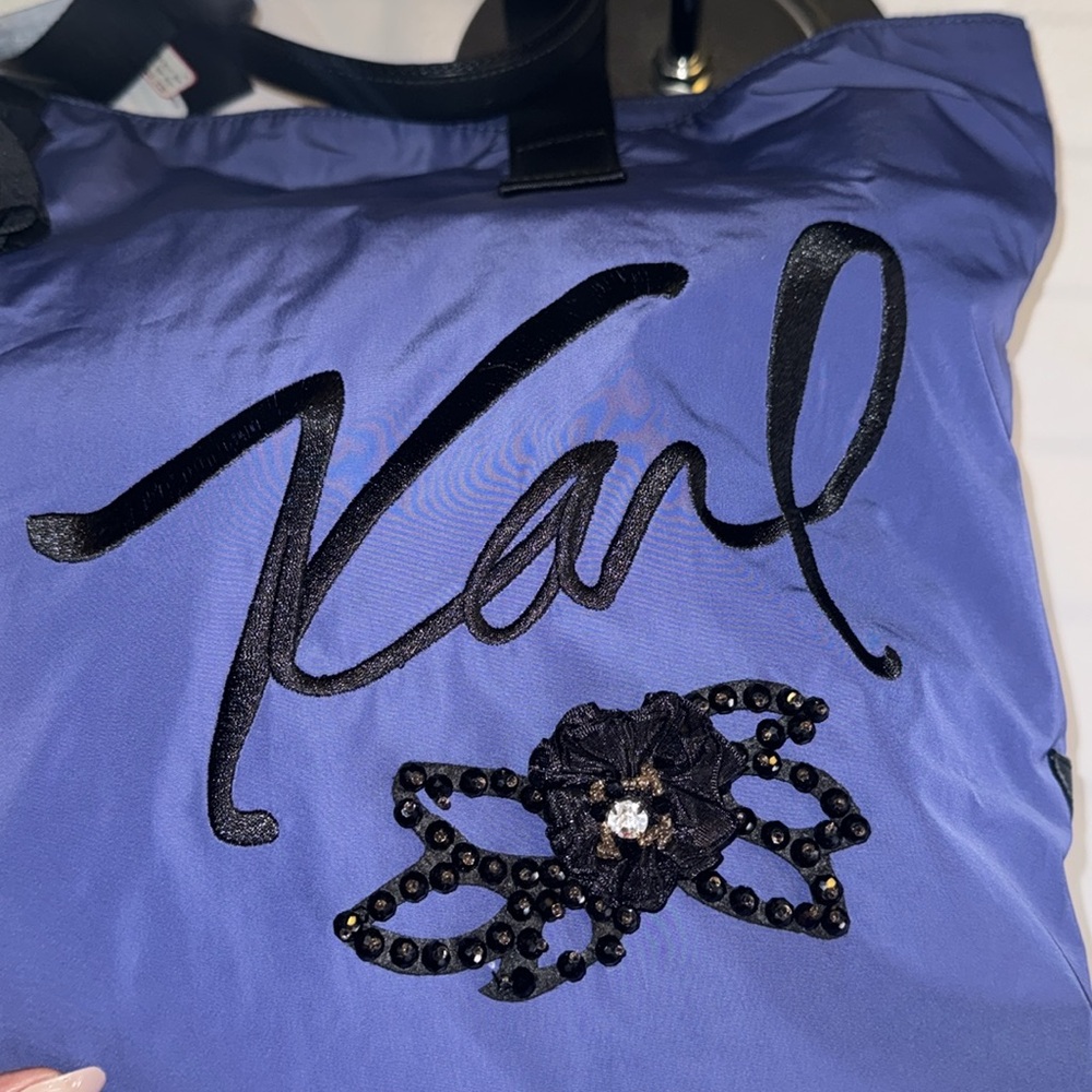 Karl Lagerfeld Paris Large Blue Tote Bag New with Tags Embellished NWT - Picture 9 of 11